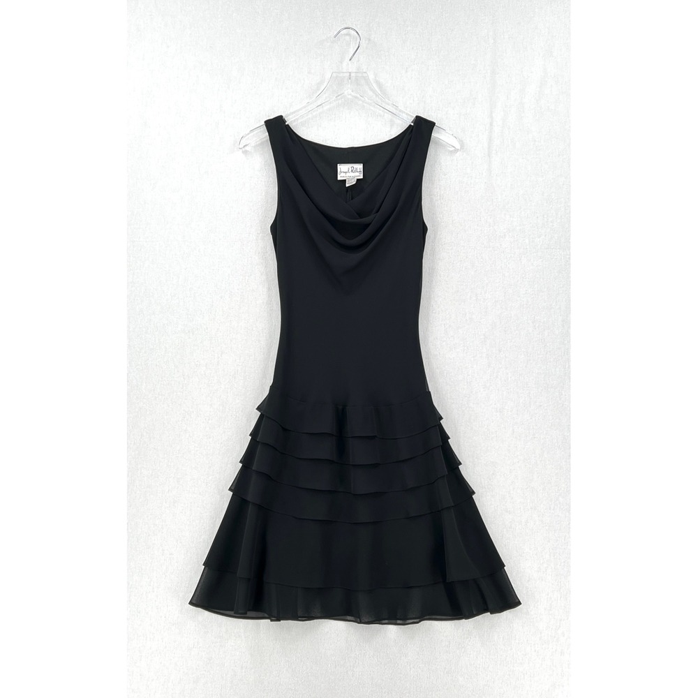 JOSEPH RIBKOFF Vintage Cowl Neck Ruffle Dress Womens 4 Black Party Cocktail Y2K - Picture 2 of 15